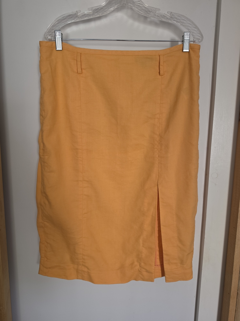 J. Crew Tangerine Linen Pencil Skirt with Front Slit (14)